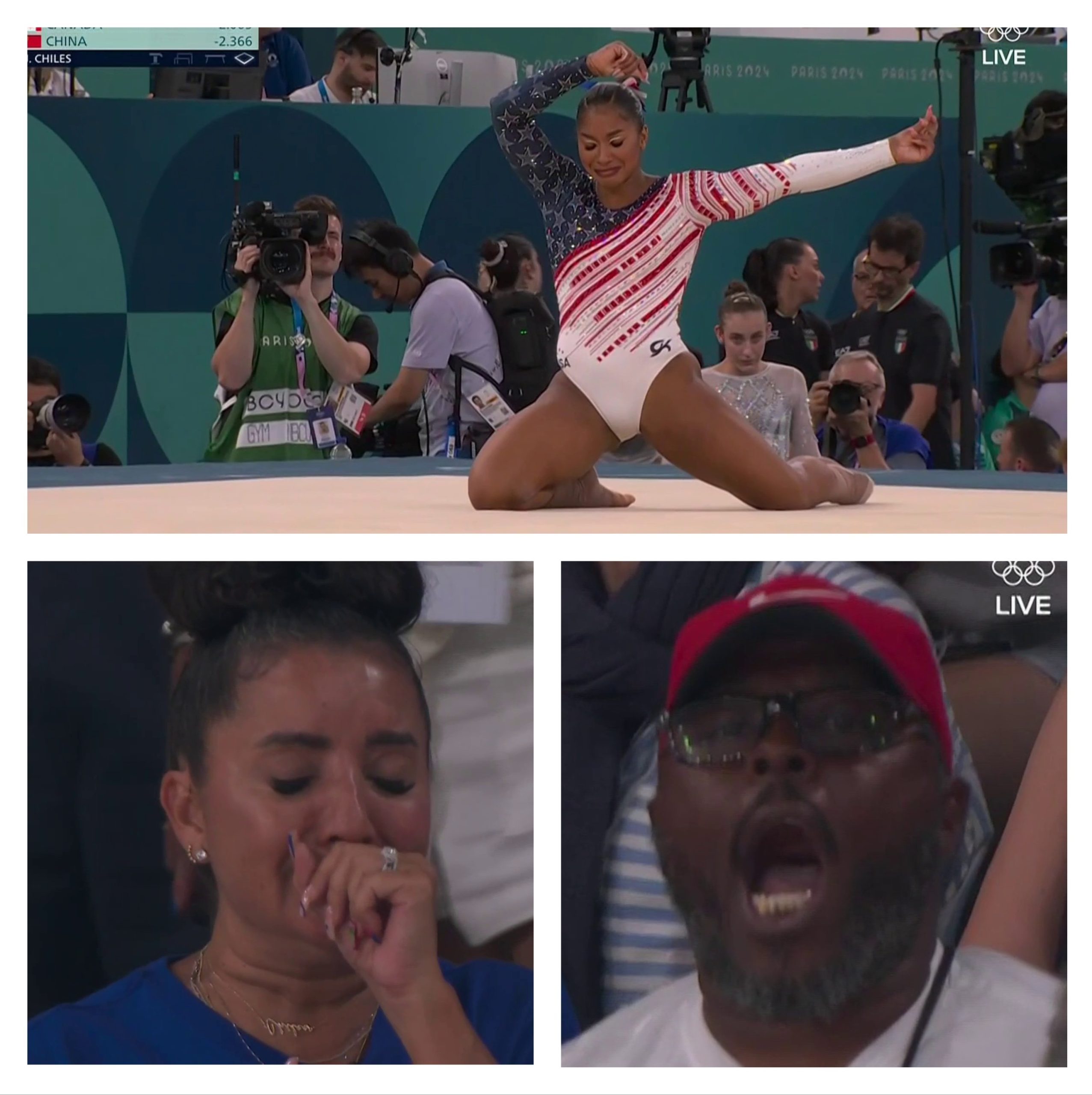 Jordan Chiles parents' reaction during her performance.