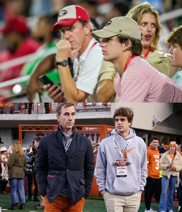 Arch Manning with his father, Cooper Manning.