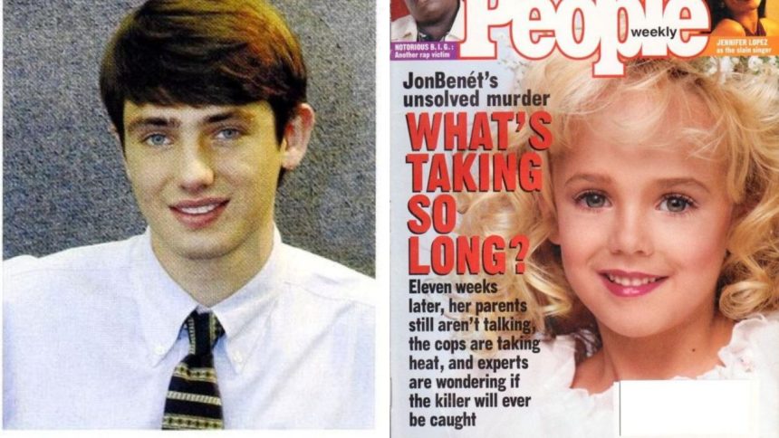 Burke Ramsey (left) and the People Cover of JonBenét Ramsey's murder (right).