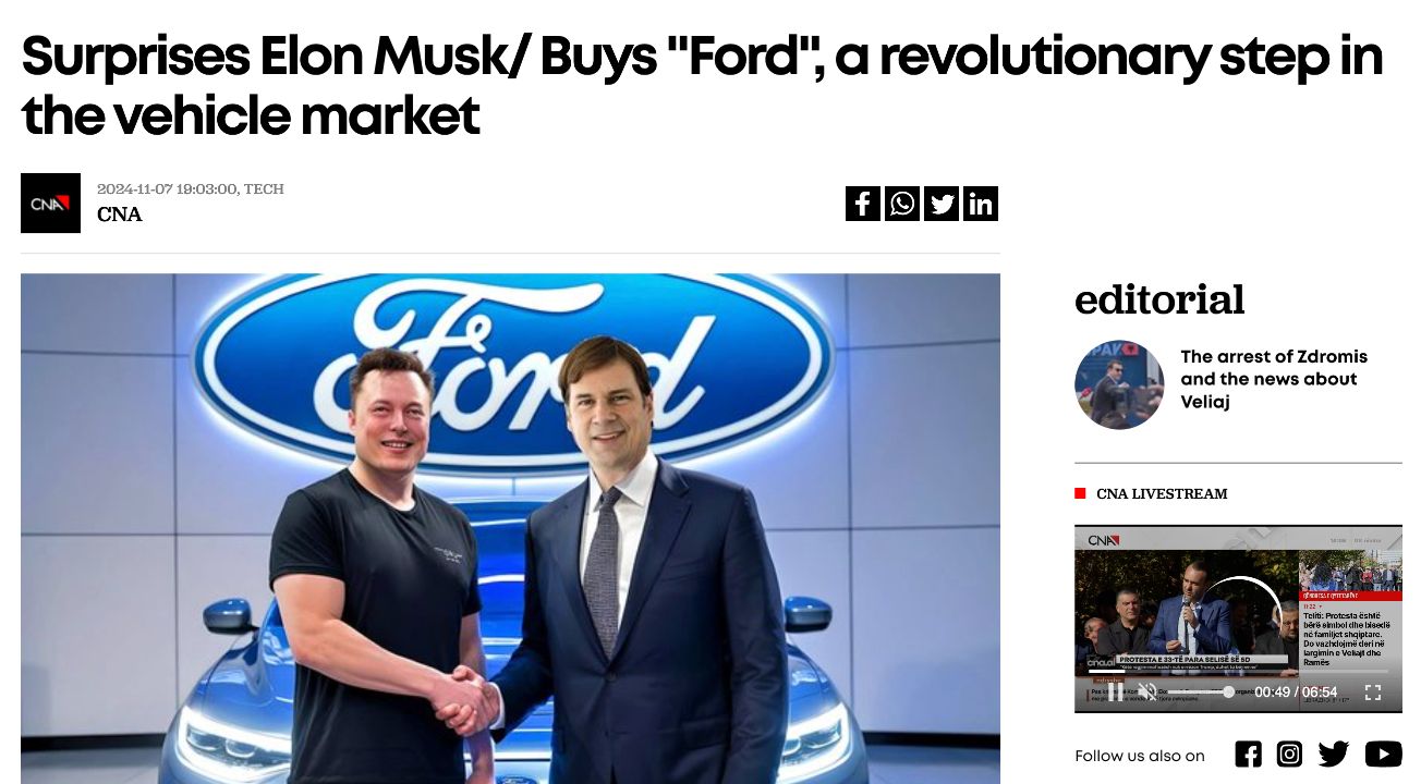 Several fake reports made claims that Elon Musk had bought Ford.