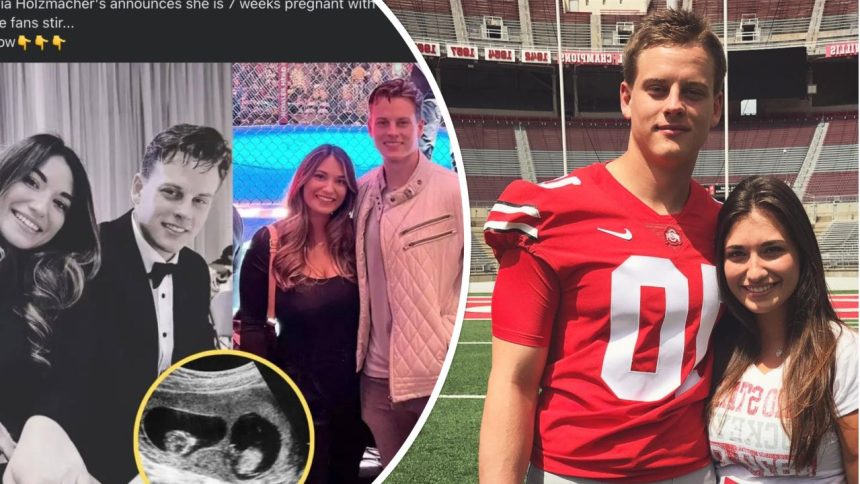 Joe Burrow, his girlfriend Olivia Holzmacher, and the supposed ultrasound picture.