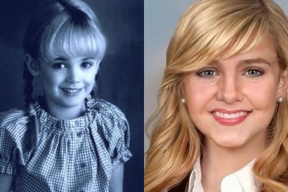 JonBenét Ramsey as a child vs age progression photo.