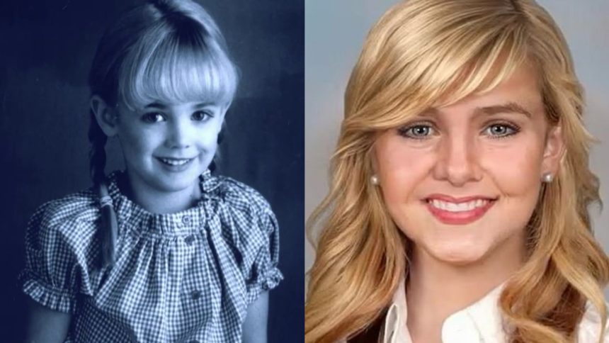 JonBenét Ramsey as a child vs age progression photo.