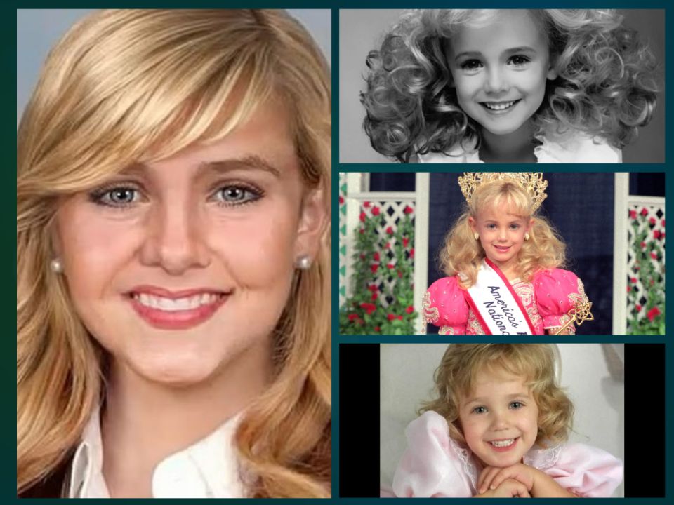 JonBenét Ramsey's childhood pictures compared with an age-progression adult image.