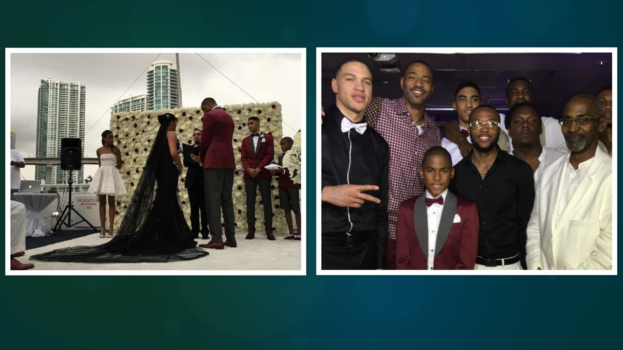 Kenyon Martin married Shakira Watson on a Miami yacht, where the bride wore a non-traditional black dress.