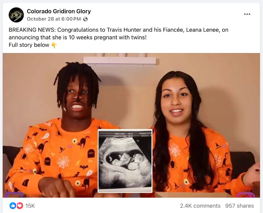 The news about Travis Hunter's fiancée Leanna Lenee's pregnancy is fake.