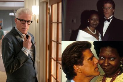 A collage of Ted Danson's still from A Man on the Inside and a couple of pictures with Whoopi Goldberg.