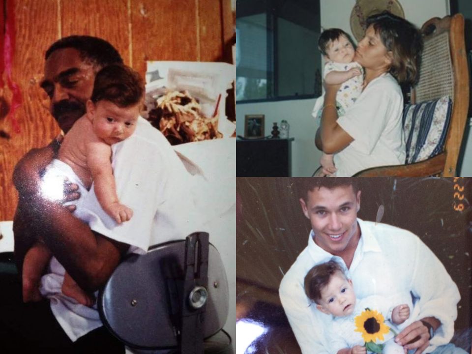 Caleb Storm with his grandfather (left), mother (top right), and father (bottom right).