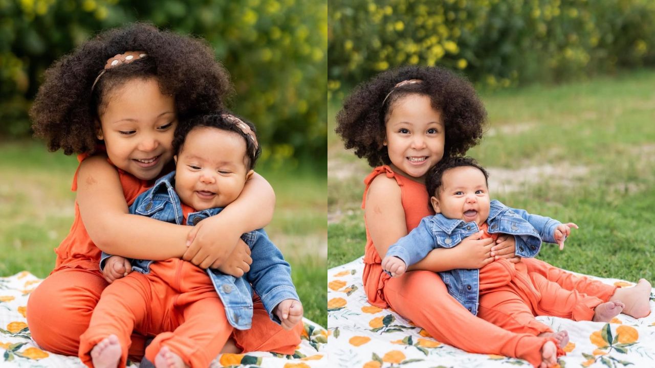 Cesily Collette Taylor with her baby sister, Nazaré.