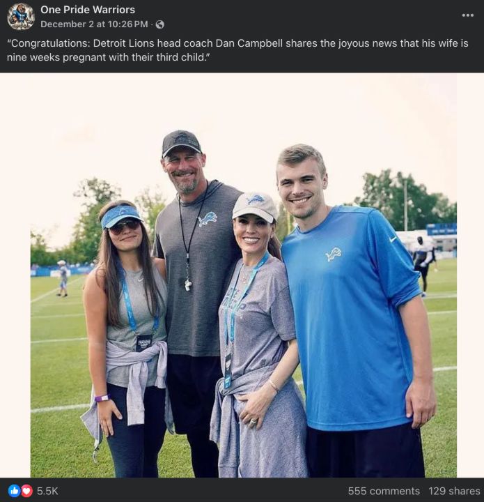 Dan Campbell's wife, Holly Campbell, is not pregnant.