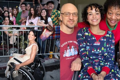 Biracial Nessarose actress Marissa Bode with her fans (left) and parents (right).