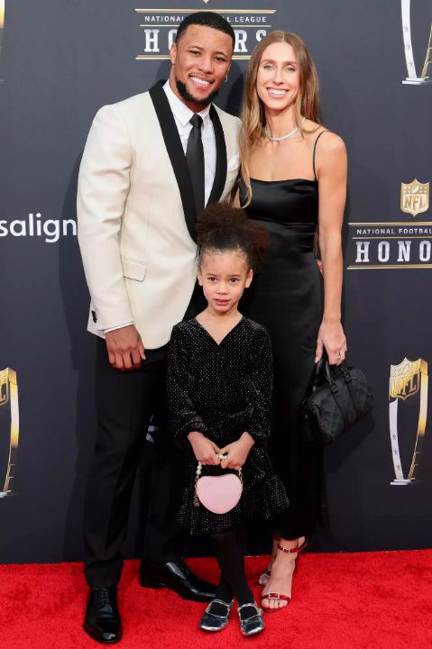 Saquon Barkley and Anna Congdon, with their daughter, Jada Clare Barkley.