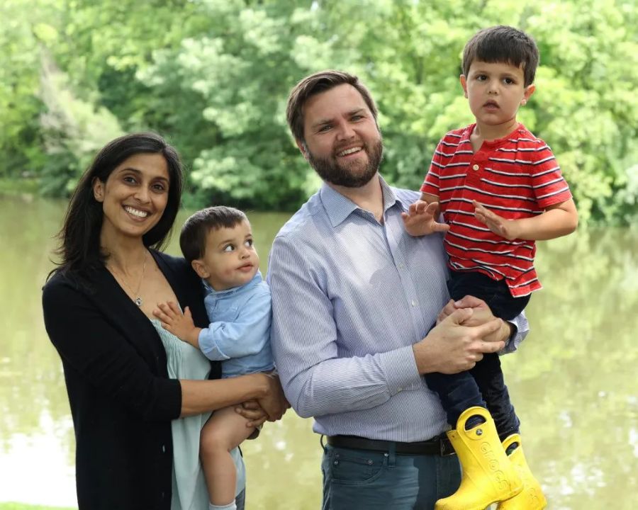 J.D. and Usha Vance with their sons, Ewan and Vivek.