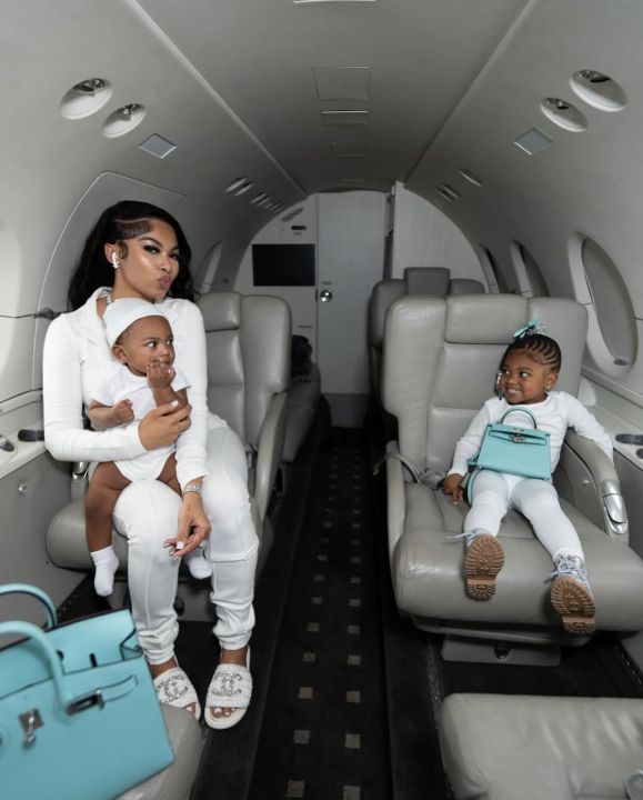 Kodak Black's baby mama, Maranda Johnson, with their kids, son Prince (left) and daughter Queen Yuri (right).