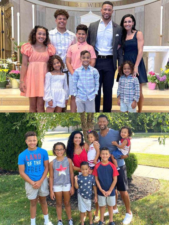 Marcus Freeman with his Italian wife, Joanna, and their six children.