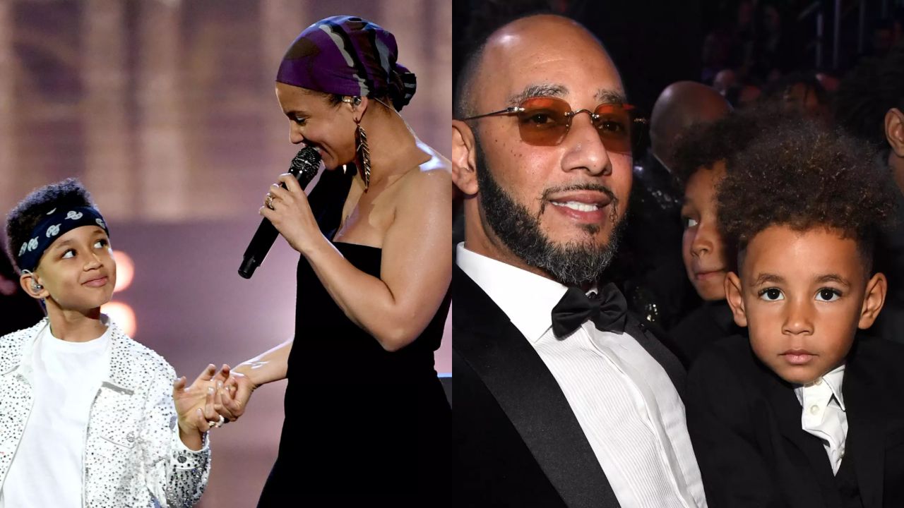 Alicia Keys and Swizz Beatz with their two kids, Egypt (left) and Genesis (right).