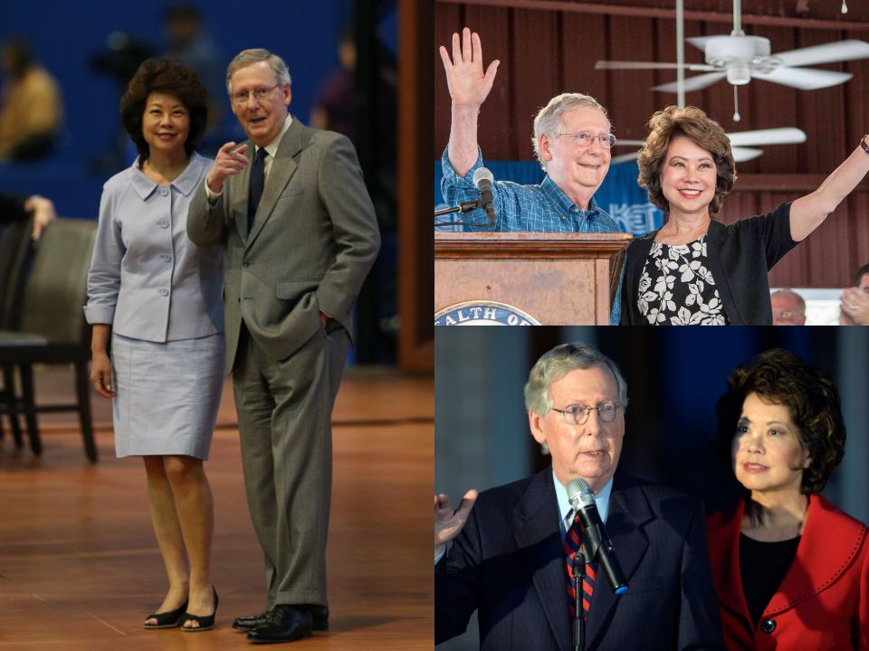 Mitch McConnell's wife Elaine Chao (age 71) has a net worth of around $20 million, partly from her family's business.