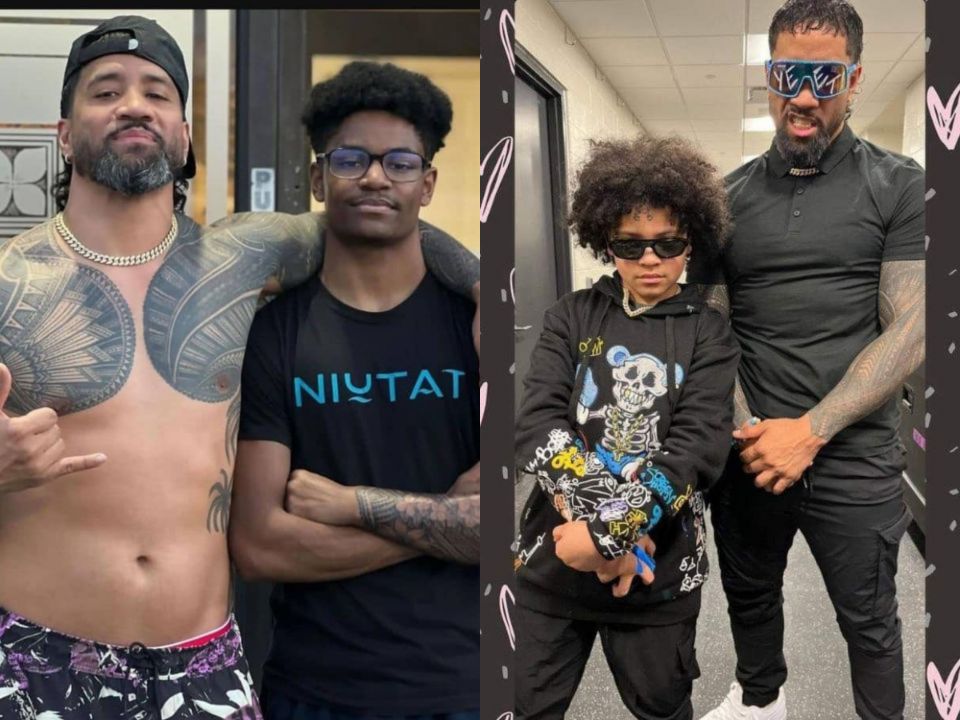 Jey Uso with his sons, Jaciyah (right) and Jeyce (left).