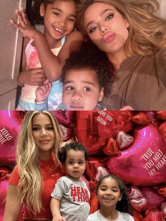 Khloé Kardashian with her kids, True Thompson (daughter) and Tatum Thompson (son).