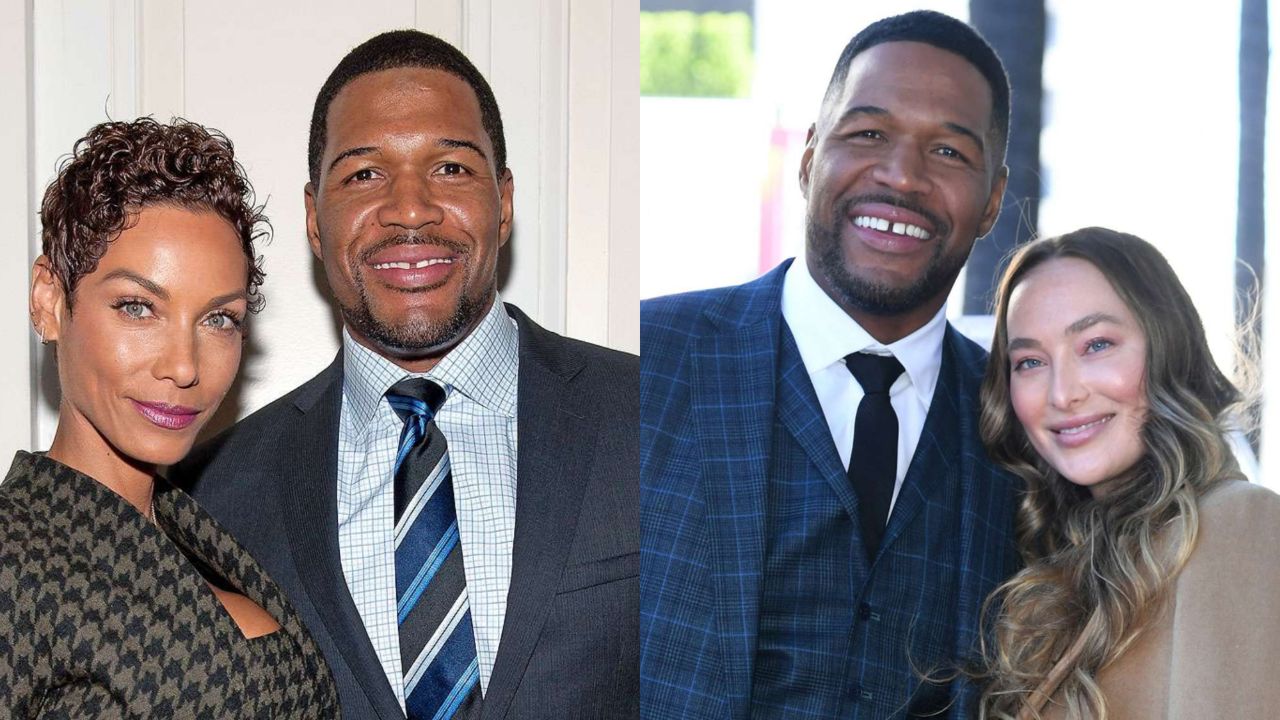 Michael Strahan with his ex-fiancée Nicole Murphy (left) and his current girlfriend Kayla Quick (right).