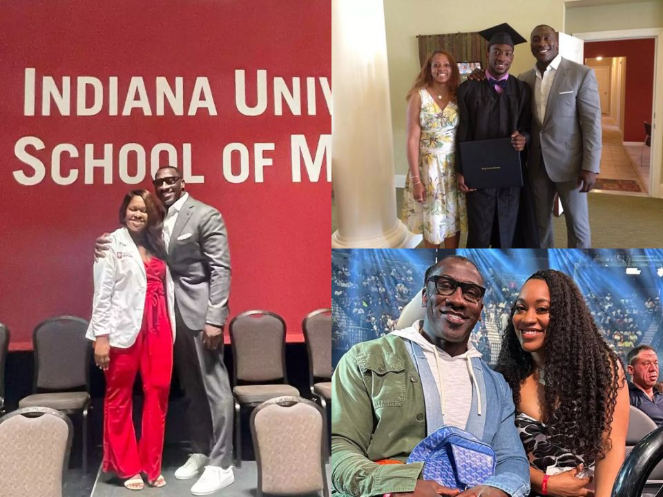 Shannon Sharpe with his kids: Kayla (bottom right), Kiari (top right), and Kaley (left).