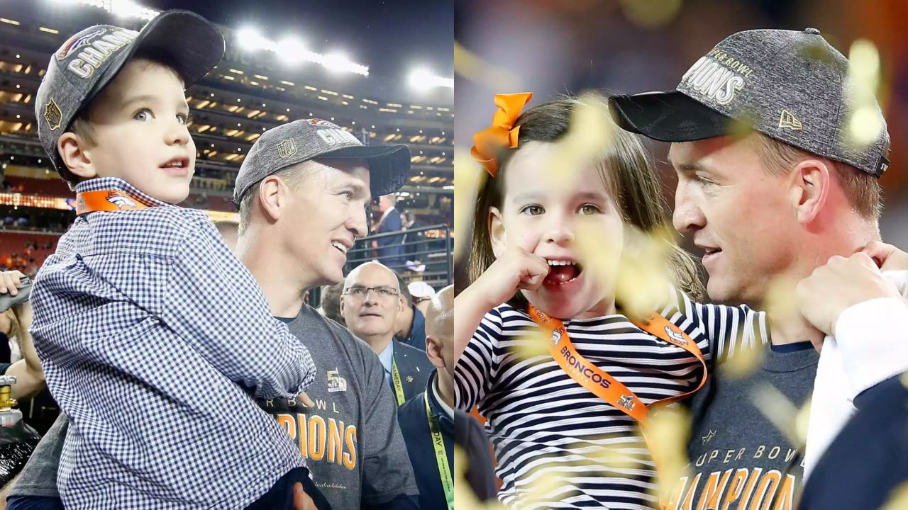 Peyton Manning with his fraternal twins, son Marshall and daughter Mosley.