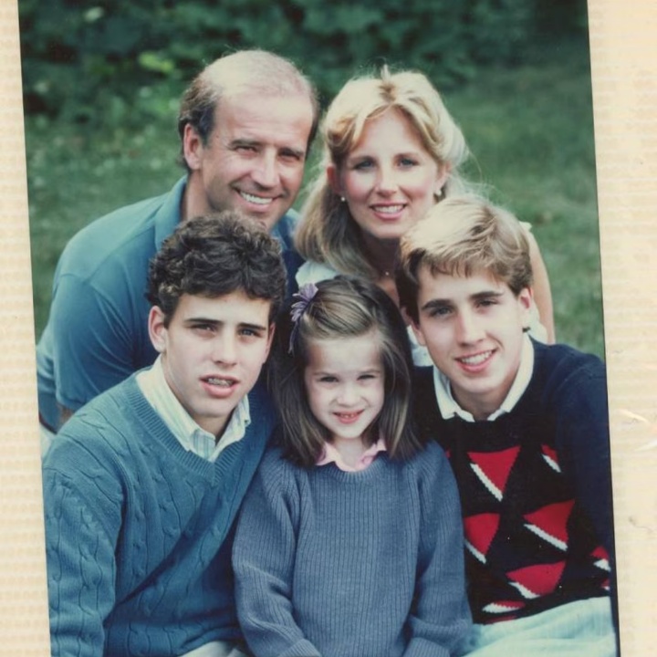 Jill Biden with her husband, Joe Biden, and their three kids.
