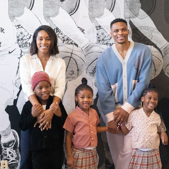 Russell Westbrook with his wife, Nina Earl, and their three kids.